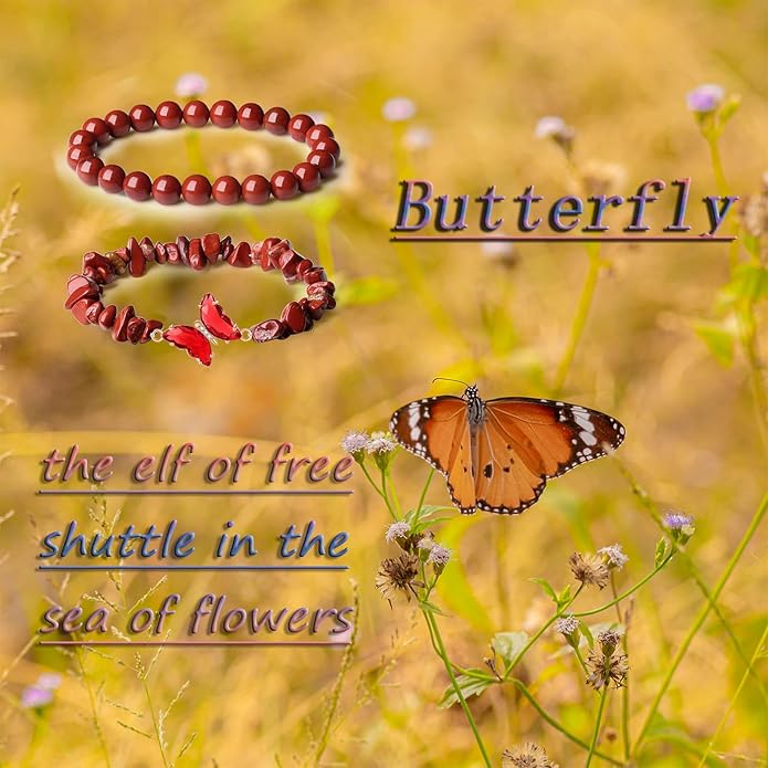 DUQGUHO 2Pcs Butterfly Bracelets for Women Healing Crystals Bracelets for Women Natural Gemstone Bead Bracelet Cute Butterfly Charm Bracelet Stretch 8mm Crystal Jewelry Gifts for Women