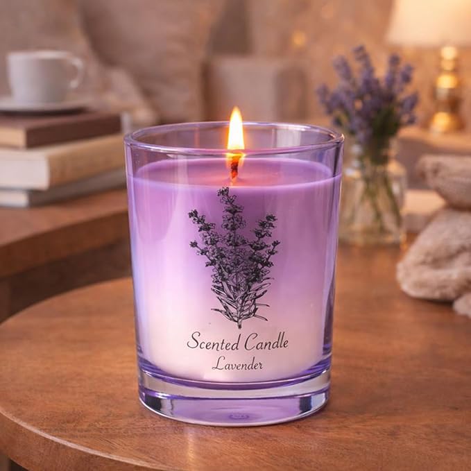 Lavender Soy Scented Candle for Women, Aromatherapy Glass Jar Candle with Wooden Lid, Home Fragrance Candle for Bedroom, Living Room and Bathroom, Gift for Birthday, Housewarming and Holidays
