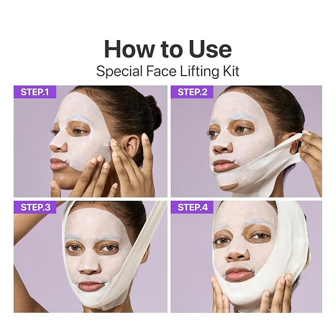 numbuzin No.9+ NAD+ BIO Lifting Full Face Mask, Peptide & Collagen Two-Piece Firming Mask for a Smooth, Defined-Looking Skin Finish, 4 Sheets + Lifting Band