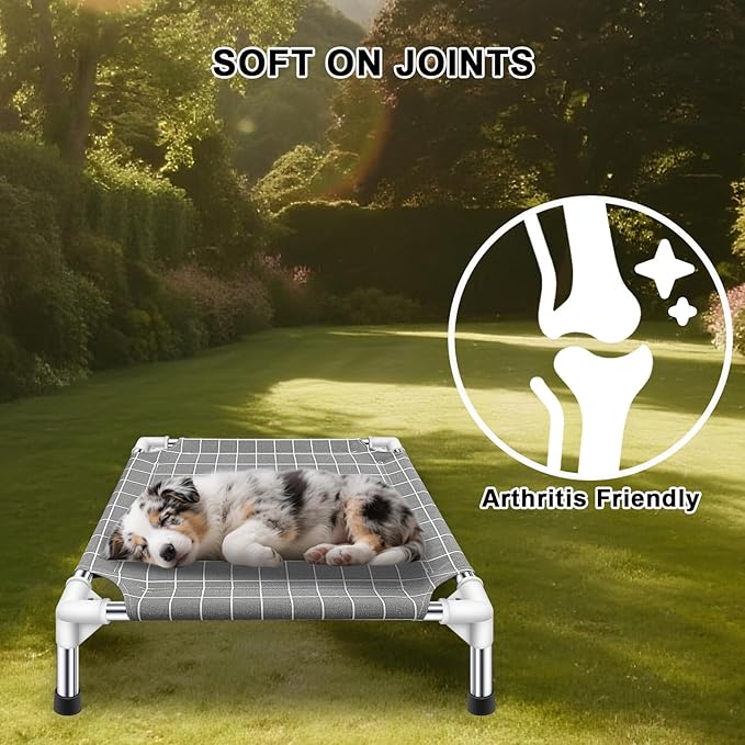 Elevated Pet Bed Dog Cot- Raised Pet Bed for Small Dogs | Detachable Dog Bed, Indoor and Outdoor Use, Breathable cotton fabric, Sturdy Stainless steel frame,Non-Slip Feet
