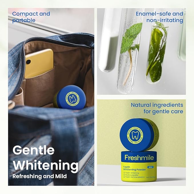Freshmile Teeth Whitening Powder, Toothpowder Fluoride-Free Hydroxyapatite Formula Enamel Strengthening Gently Cleans & Whitens