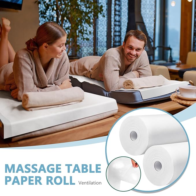 Tudomro 2 Rolls Disposable Non Woven Bed Sheets 24 x 71 Inch Massage Table Paper Covers Non Woven Fabric Massage Sheets Waterproof Spa Breathable Bed Cover for Beauty Salon (White)
