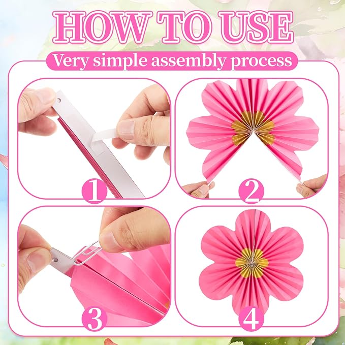 SUNBEAUTY Paper Flowers Decorations for Wall Gold Flower Party Decorations Hanging Fans Floral Backdrop Decor Mothers Day Birthday Wedding Baby Shower Decoration Wall Set of 9