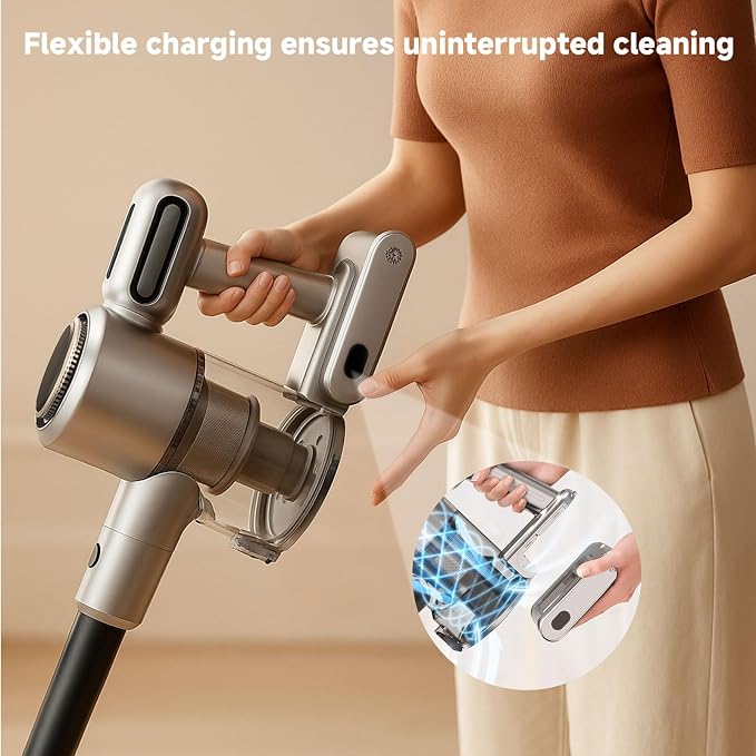 Cordless Stick Vacuum Cleaner - 45KPA Powerful Suction Vacuum with 45 Min Runtime, Detachable Battery, Anti-Tangle & 1.5L Dust Cup, 8 in 1 Vacuum Cleaner for Pet Hair, Carpet, HardFloor, Silver
