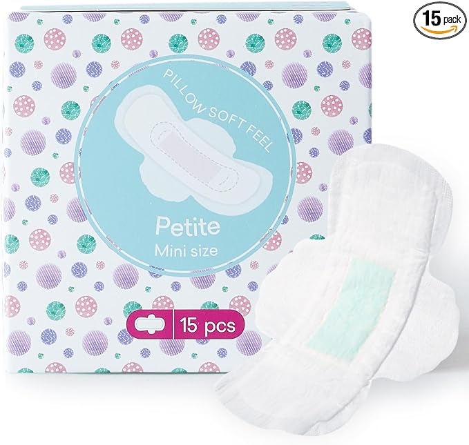 PurComfy Teens Period Pads with Wings for Tweens, Organic Cotton Sanitary Pads for Teen Girls 9-14, Mini Petite, 15 CT
