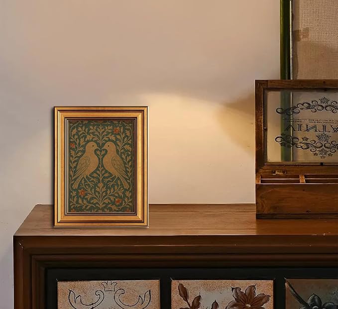 William Morris Gold Framed Wall Art Vintage Love Birds Wall Decor Art | Animals Botanical Pictures Canvas Art Cottagecore Small Framed Prints Artwork for Vanity Bookshelf Entryway Gallery Wall