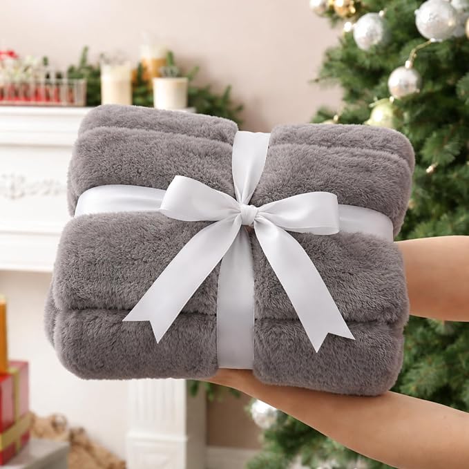 Cozy Bliss Deluxe Sheared Rabbit Faux Fur Throw Blanket, Grey 60"x80" | High-Low Sculpted, Soft Fuzzy, Plush Blanket for Couch, Cozy Home Accent, All Season Use