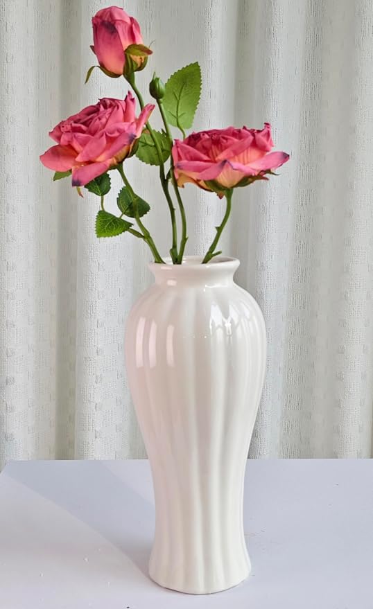 White Ceramic Vase, 9.3 Inch Water Safe Vase for Fresh Flowers, Farmhouse Home Decor Table Centerpieces for Living Room Cabinet Wedding(9'' Retro)