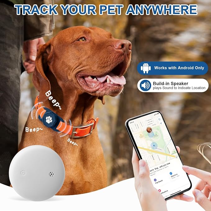 Smart Pet Tracker for Collar - Dog Tracker Pet Location Tracker with Holder | Real-Time Location, No Monthly Fee/ SIM Card, Work with Android Only (Not for IOS), Ultra-Slim, IP68 Waterproof Holder, Blue