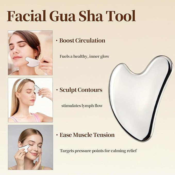 4 in 1 Stainless Steel Massage Scraper Tool Set for Deep Tissue Relief, IASTM Tool and Gua Sha Massage Tools for Muscle Recovery, Physical Therapy Scraping Tool with Facial Gua Sha