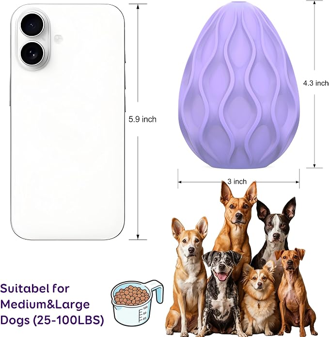 Interactive Treat Dispensing Dog Toy, Natural Rubber Chew Toy for Aggressive Chewers, Stuffable Treat Toy for Large & Medium Dogs, Mental Stimulation for Dogs, Boredom Relief, Purple