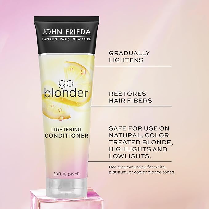 John Frieda Go Blonder Lightening Conditioner, Gradually Lightens Blonde Color, For Natural or Color-Treated Hair, Formulated with Citrus and Chamomile, Paraben Free, 8.3 Oz