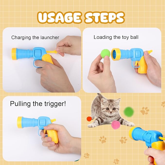 TEAWOO 50Pcs Cat Toys Pom Pom Balls with 1 Launcher Set, Interactive Cat Toy Stuff for Indoor Both Adult & Kitten Toys | Interactive Cat Toy Stuff for Indoor Both Adult & Kitten Toys, 1 launcher & 50 balls