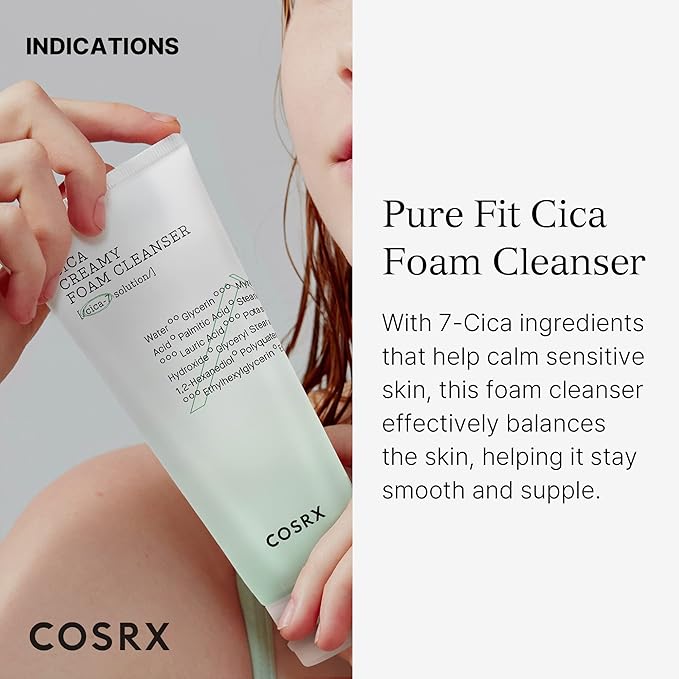 COSRX Pure Fit Cica Creamy Foam Cleanser, 5.07 fl oz / 150ml | Mild Cleanser for Sensitive Skin | 91% Naturally Derived Centella Complex | Animal Testing Free, Paraben Free, Korean Skin Care