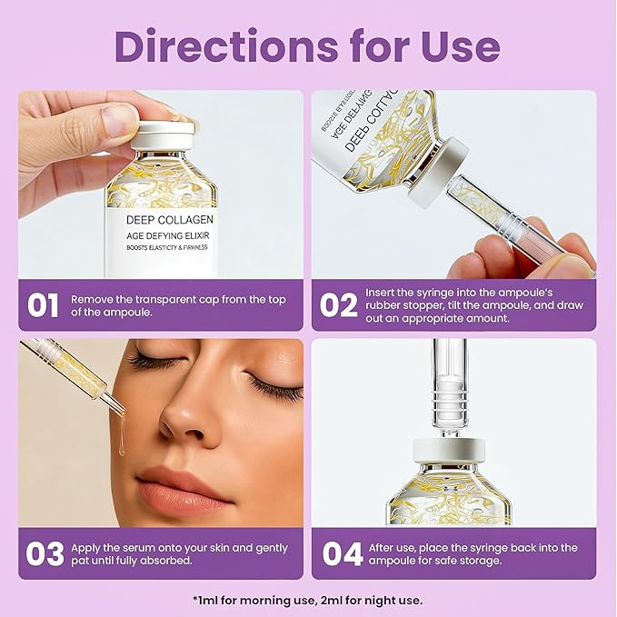Collagen Silk Peptide Intensive Ampoule, Silk Peptide Intensive Lifting Ampoule，Anti-Aging Hydrating Serum for Face with Collagen & Multi Peptides，Hydrating Korean Skincare Facial Serum