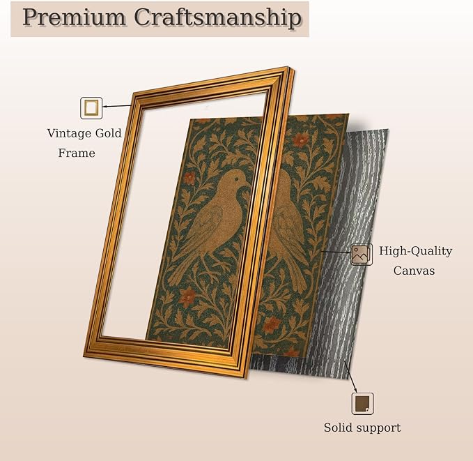 ZLPLLHA Gold Framed Wall Art Vintage Wall Decor Love Birds Canvas Art Botanical Pictures Animals Paintings Antique Artwork William Morris Prints for Living Room Bedroom