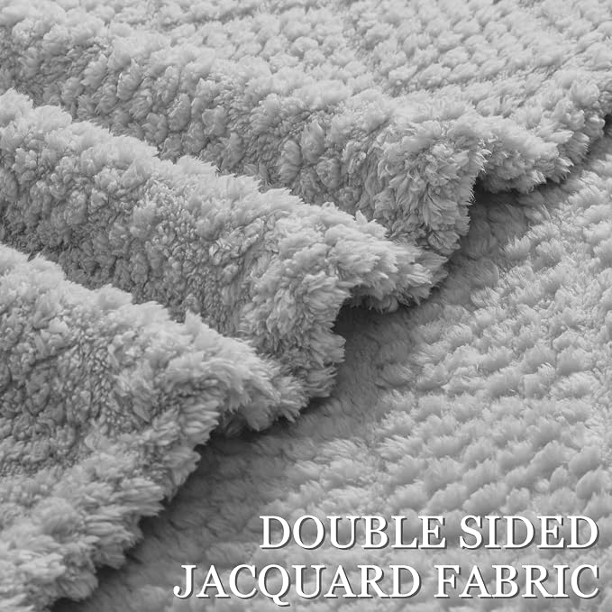 Whale Flotilla Soft Fleece Throw Blanket for Couch, Light Grey | Jacquard Waffle Blankets for Home Decor, Lightweight and Cozy, All Season Suitable, 50x60 Inch