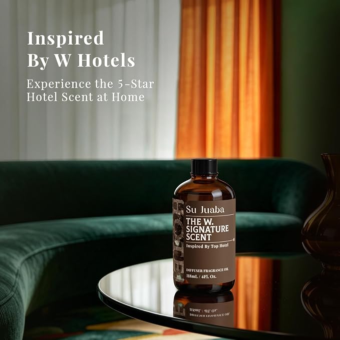 SU JUABA Hotel Diffuser Oil - Inspired by W Hotels - Neroli Guaiac Wood Leather Fragrance Oil for Aromatherapy Diffuser & DIY, Luxury Lifestyle for Home & Car, 4Fl Oz