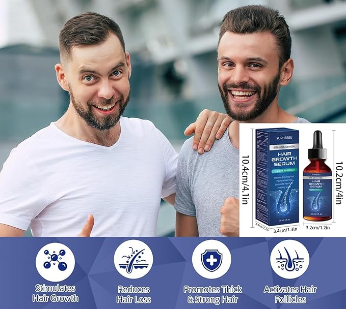 Hair Growth Serum, 5% Minoxidil, With Biotin & Glycerin, for Men's Beard & Women's Hair Regrowth, Anti Hair Loss Treatment, Make Hair Stronger Thicker Longer, 1 fl oz (30 ml)