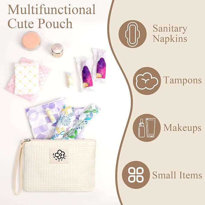 Waffle Canvas Period Pouch First Period Kit Bag Small Discreet Menstrual Cup Pad Pouch Cute Sanitary Napkin Storage Bag Tampon Holder Multi-purpose Feminine Bag Green