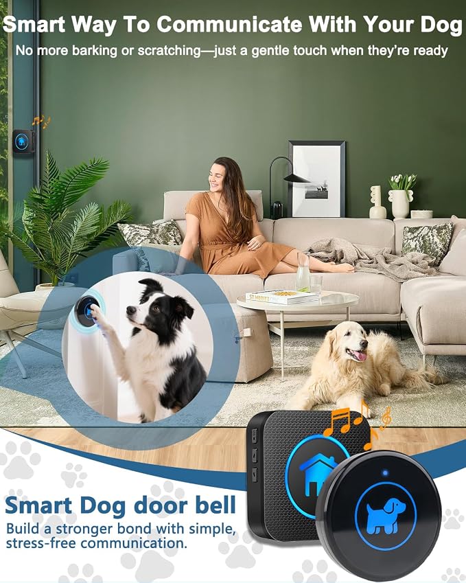 Dog Door Bell 2026 Enhanced Touch, Wireless Doggie Doorbell for Potty Training to Go Outside, IP65 Waterproof, 1000ft Range, 55 Melodies, 5 Modes & Adjustable Volume (3 Buttons)