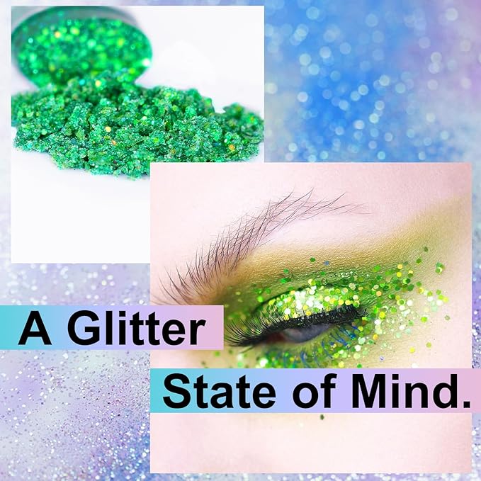 Green Body Glitter Stick, Waterproof Face & Body Glitter Gel for Women for St Patrick's Day Outfit, Christmas, Mardi Gras, Rave & Singer Concert Accessories with Chunky Sequins
