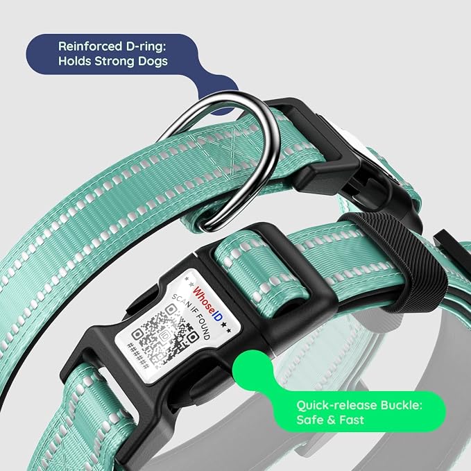 Premium Airtag Dog Collar，with IP68 Waterproof AirTag Holder,Green,XS | Soft,Breathable,Nylon Padded,Reflective,Ultra-Durable Buckle,Adjustable,Comfortable for Small Medium Large Dogs