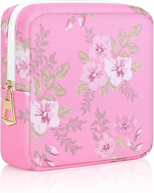 Canvas Period Pouch Discreet Sanitary Napkin Storage Bag Pad Bags | Menstrual Cup & Pad Holder, First Period Kit Storage, Feminine Bag for Women, Portable, Flower Print