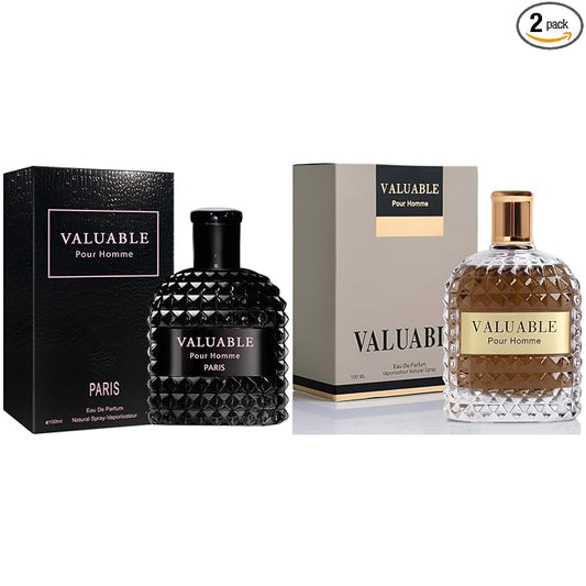 A CENTER Valuable Men's Cologne Set - 3.4 Fl Oz Each *2PCS| Amber Floral & Vanilla Leather Fragrance | Eau de Toilette Duo for Daily & Special Occasions