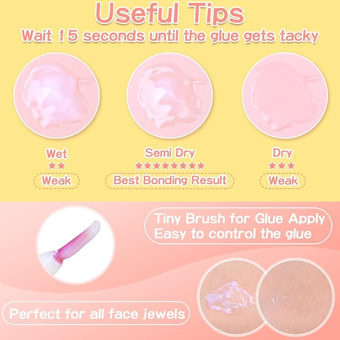 3600Pcs Face Gems Eye Pearls with SFX Makeup Glue Spirit Adhesive for Costume, Shynek Half Pearls Hair Rhinestone Beads Face Adhesive Makeup Flatback Gems for Nail Jewels Cosplay