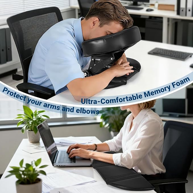 Face Down Tabletop Massage Kit with Hand Rest Pad | Adjustable Massage Headrest Face Cradle Universal Table Face Pillow for Office Desk & Spa Table Bed Portable Ergonomic Black