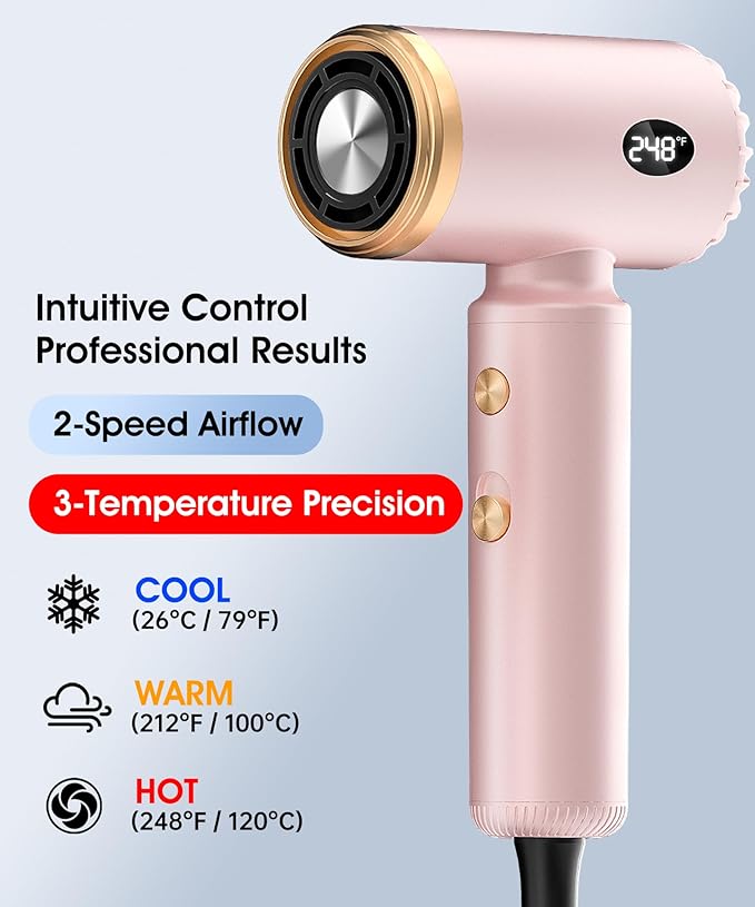 Travel Hair Dryer, Dual Voltage Mini Ionic Blow Dryer for Fast Drying, Compact Lightweight Hair Dryer with Magnetic Diffuser for Home & Travel, Portable Hairdryer International 110-240V (Pink)