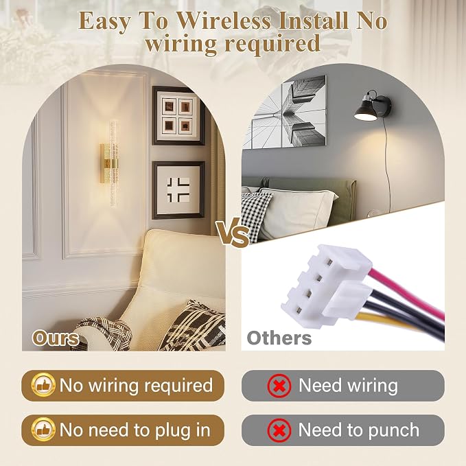 camuucci Battery Operated Wall Sconces Set of 2, Rechargeable Wall Lights | 12000mAh Long-Lasting Battery,Dimmable Cordless Sconce,No Wiring Needed for Bedroom,Living Room,Gold 15.3-Inch