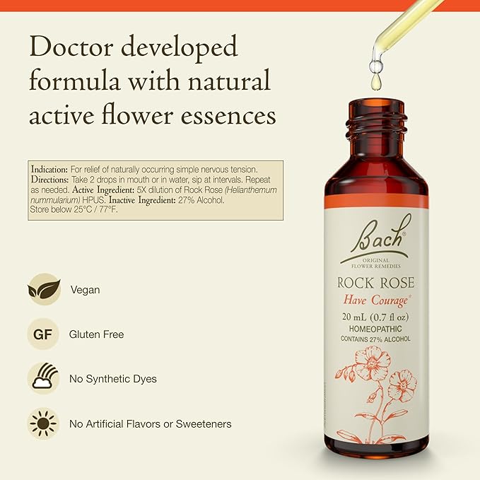 Bach Original Flower Remedies, Rock Rose - Have Courage - Natural Homeopathic Flower Essence for Emotional Balance - Vegan, Gluten Free, Sugar Free - 20mL Dropper
