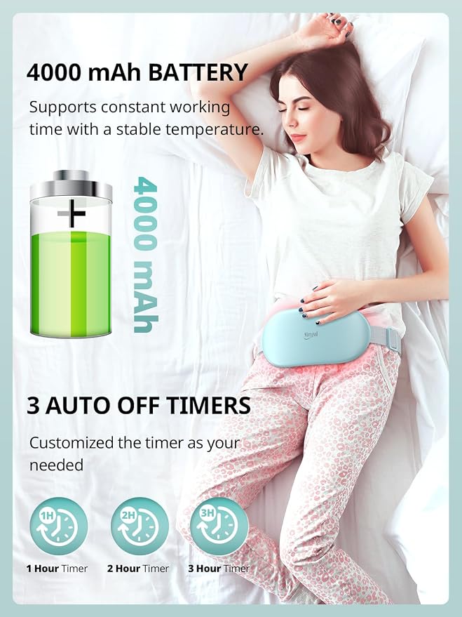 Slimpal Heating Pad for Period Cramps, Plus-Sized Portable Electric Heating Pad, Menstrual Cordless Heat Belt Back, Belly, Waist Pain Relief, Christmas Stocking Gift for Her Girl Women, Light Blue