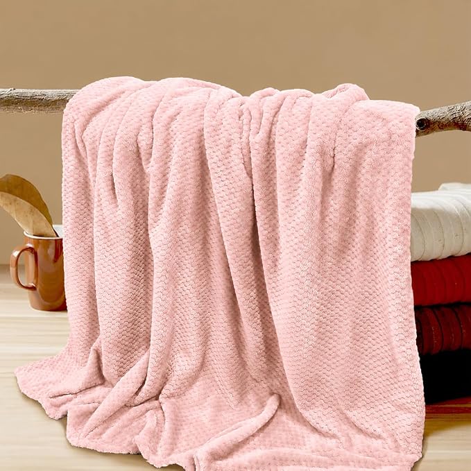4 Pack Fleece Throw Blankets 50x60 Inches - 270 GSM Ultra Soft Plush Flannel for Bed Couch Sofa, Lightweight Warm 3D Waffle Texture, No Shedding No Pilling All Season Throw (Rose Pink)
