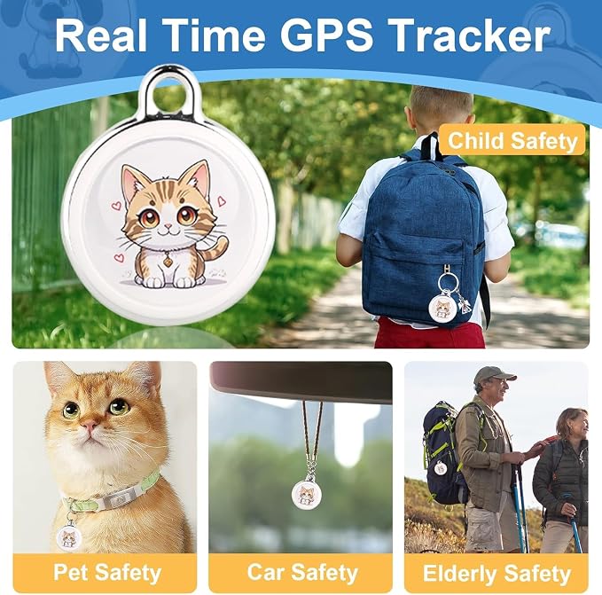 GPS Tracker for Vehicles – Real-Time Global Coverage Tracking Device for Cars, Kids, and Pets | Long Battery Life, No Monthly Fees & No SIM Card Required（Cat Style）