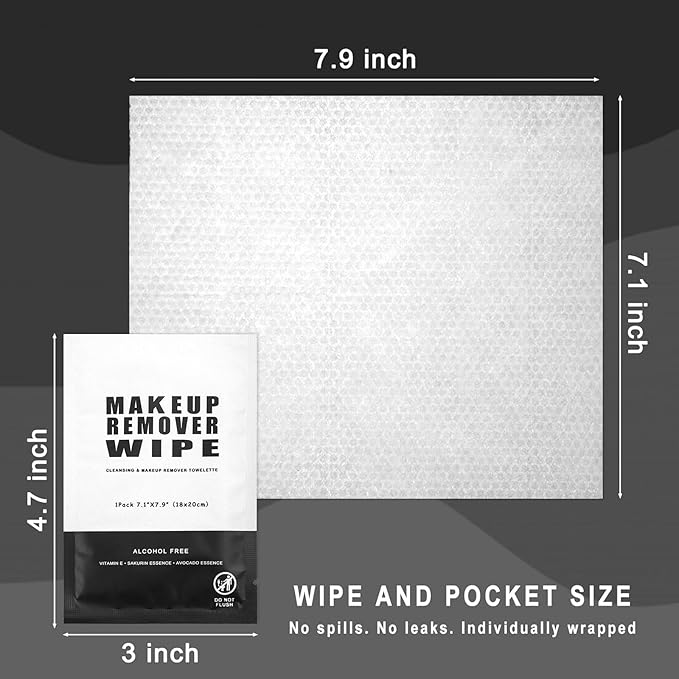 200 Count Makeup Remover Wipes Bulk Individually Wrapped Face Cleansing Wipes,Travel Towelette Makeup Remover Cloth for Face Cleansing Skin Care Remove Makeup(Black)