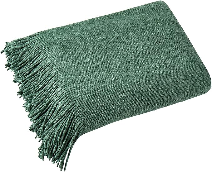 Homiest Dark Green Knitted Throw Blanket with Fringe, 50x60 Inch | Pure Acrylic, Lightweight & Breathable, All-Season Use, Machine Washable, Wrinkle & Fade Resistant, for Couch Sofa And Bed
