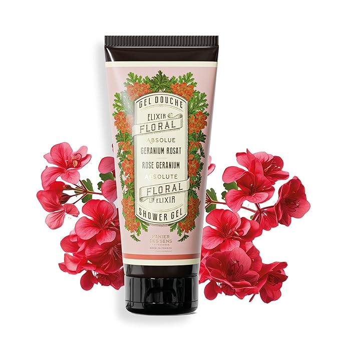 Panier des Sens - Geranium Moisturizing Body Wash for Women & Men - Gentle Shower Gel with 96% Natural Ingredients for Normal & Sensitive Skin - Body Care Made in France, SLS Free, Vegan - 6.8 Fl Oz