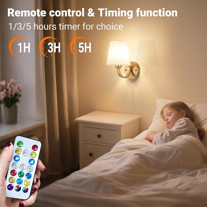 YHCDLAMP Peel and Stick Wall Sconces, No Drilling Stick On Wall Sconce, Wireless Battery Operated Wall Lights, Adhesive Wall Lamp with 10000mAh Battery Bulb for Bedroom Living Room Decor