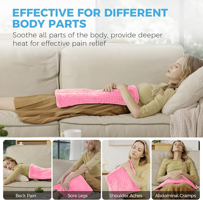 NOWWISH Heating Pad for Back, Period Cramps, Neck and Shoulder, 12x24 Inches Electric Throw with 6 Heat Settings, Timer and Auto Shut Off, Machine Washable, Birthday Gifts for Women, Pink