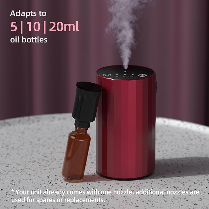 Waterless Essential Oil Diffuser Aromatherapy Scent Diffusers for Home Large Room, Bedroom, Car, Office, Desk, Battery Operated Mini Portable Air Freshener (red)