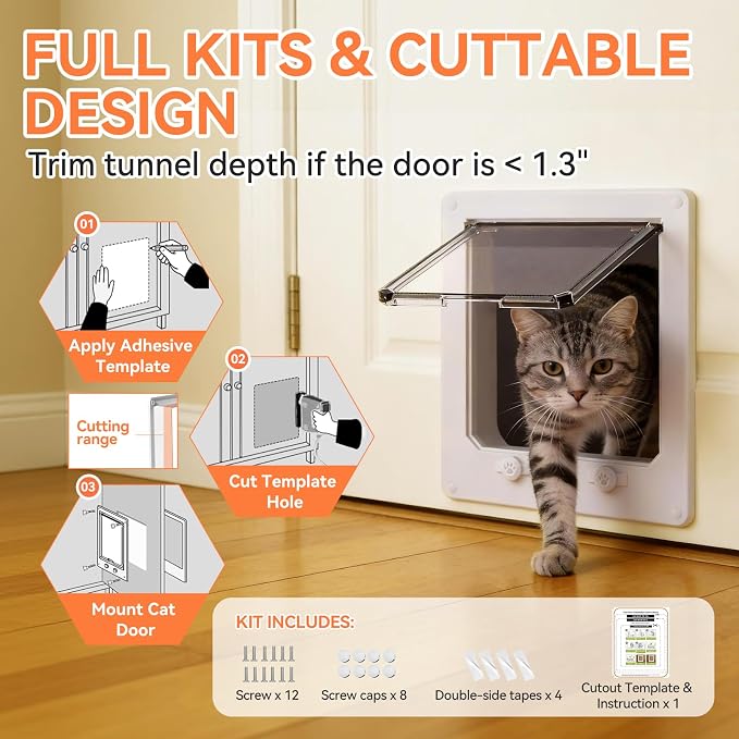 LIBBEPET Cat Door Interior Door, 4 Way Locking for Cats ≤25 lbs，Extra Large