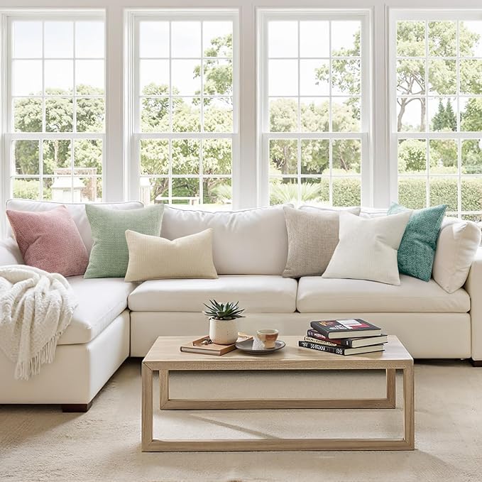 MIULEE Decorative Couch Throw Pillow Covers 18x18 Inch Light Green 2 Pack | Modern Boho Accent, Soft Chenille Pillow Covers, Farmhouse Cushion Cases for Home Decor Bed Sofa Living Room