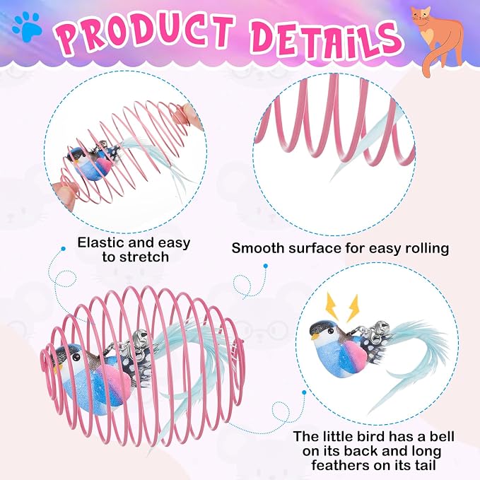 Jecery 5 Pcs Cat Toys Spring,Bird,Multicolor