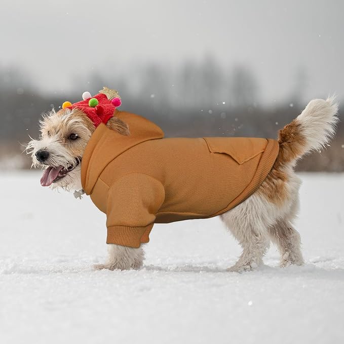 Dog Hoodie Dog Sweaters for Small Dogs Solid Soft Brushed Fleece Pet Clothes Pet Hoodie Sweatshirt with Pocket(Coffee-XS)