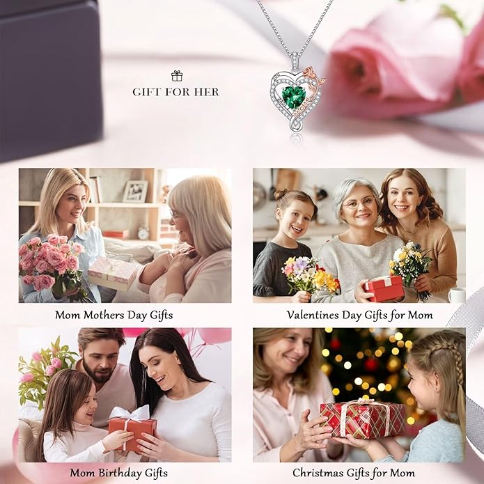 Iefil Valentines Day Gifts for Mom - 925 Sterling Silver Heart Necklace for Women, Birthstone Jewelry, Birthday Gifts for Bonus/Step/New Mom/Mother in Law