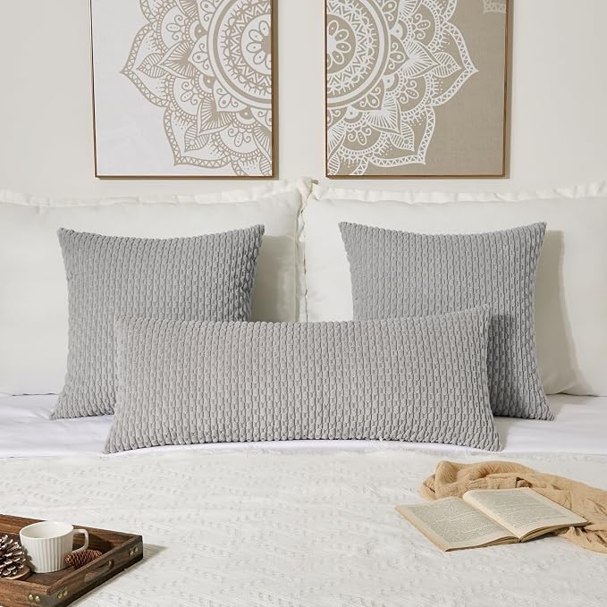 Kevin Textile Soft Corduroy 20"x54" Body Pillow Cover 1 Pack, Light Grey | Boho Stripe Plush Corduroy Decorative Oblong Cushion Cover Modern Farmhouse Home Decor for Sofa Couch Bed Chair