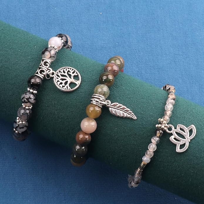 UEUC Tree of Life Yoga Healing Stone Bracelets,Multilayer Lotus Chakra Stone Reiki Bracelet Sets,Anxiety Crystal Natural Stone,for Women Stress Relief